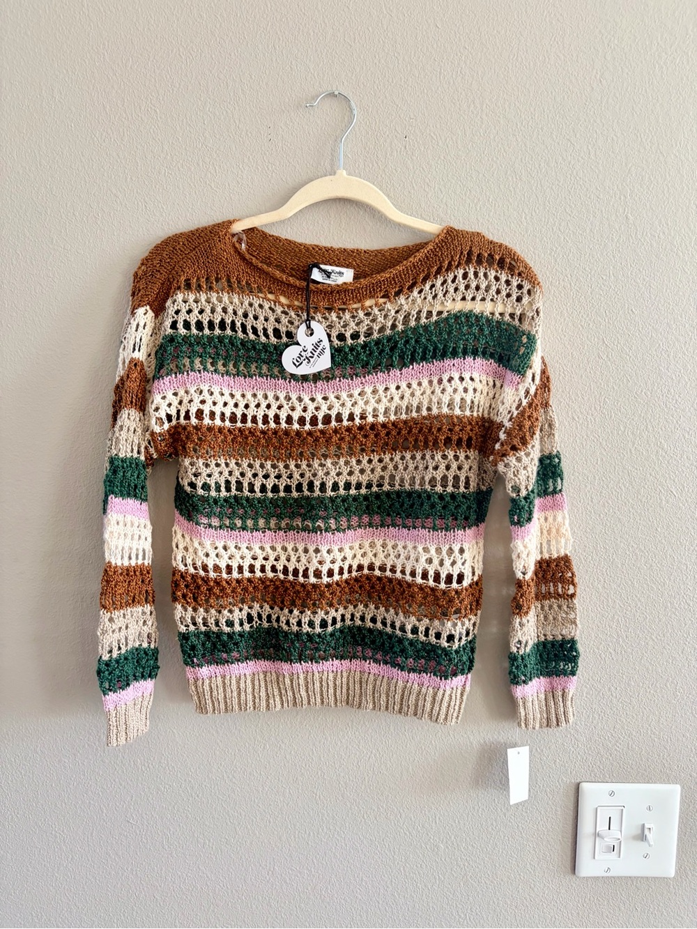 NWT Open-Knit Crochet Striped Crewneck Sweater from Love Knits NYC